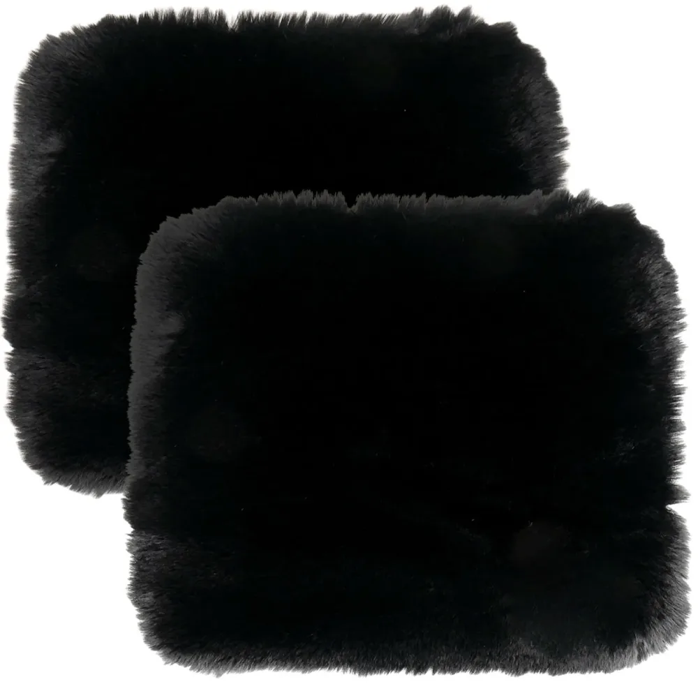 2er-Set Kuschelfell aus Kunstfell und Wildlederimitat, schwarz, 38 x 38 cm
