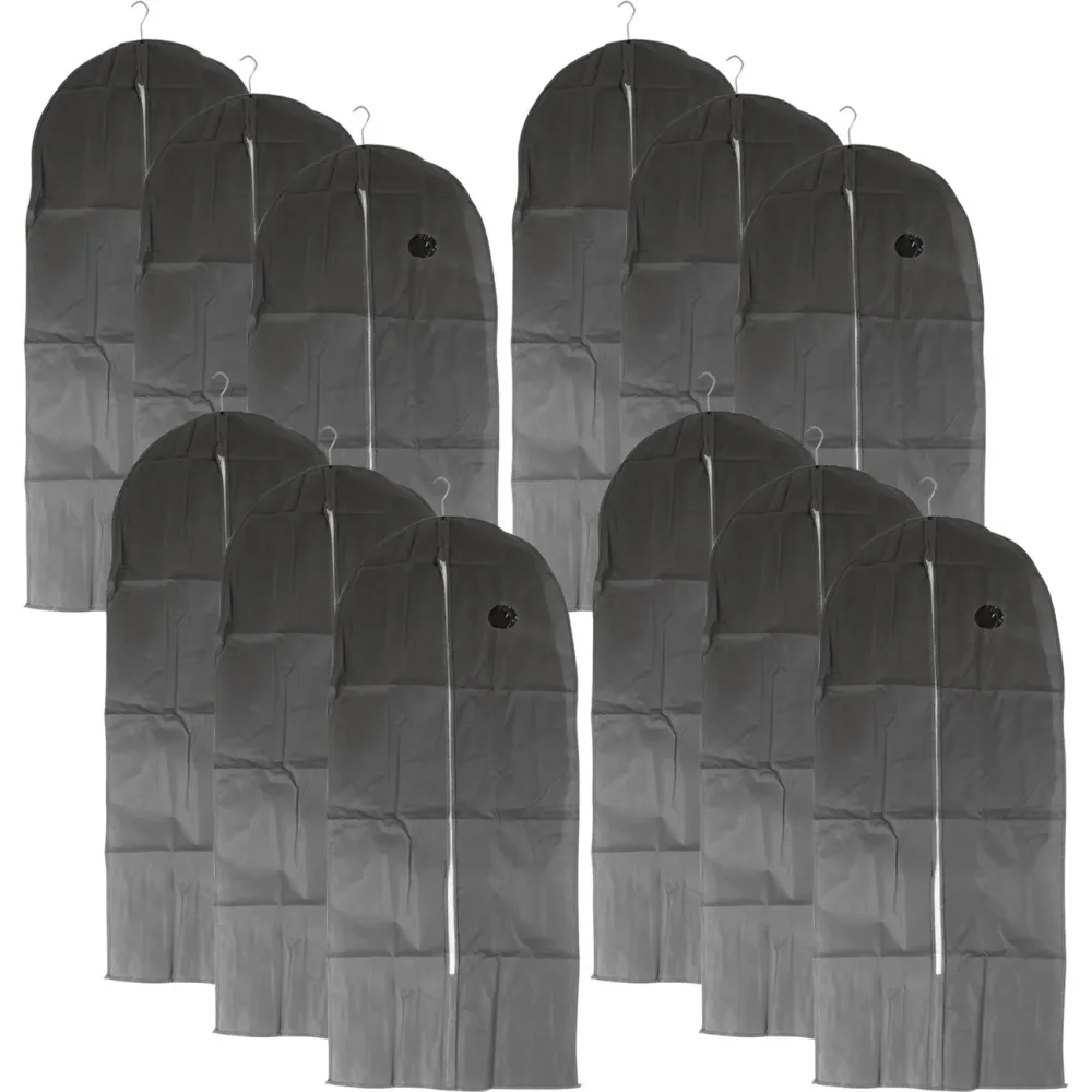 12er-Set Kleiderschutzhülle mit Reissverschluss, 137 x 60 cm, grau