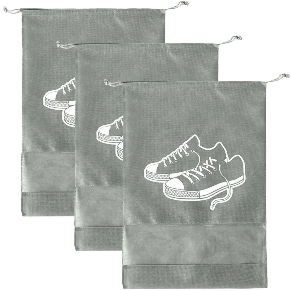 3er-Set Schuhbeutel mit Kordel, 36 x 26 cm, grau