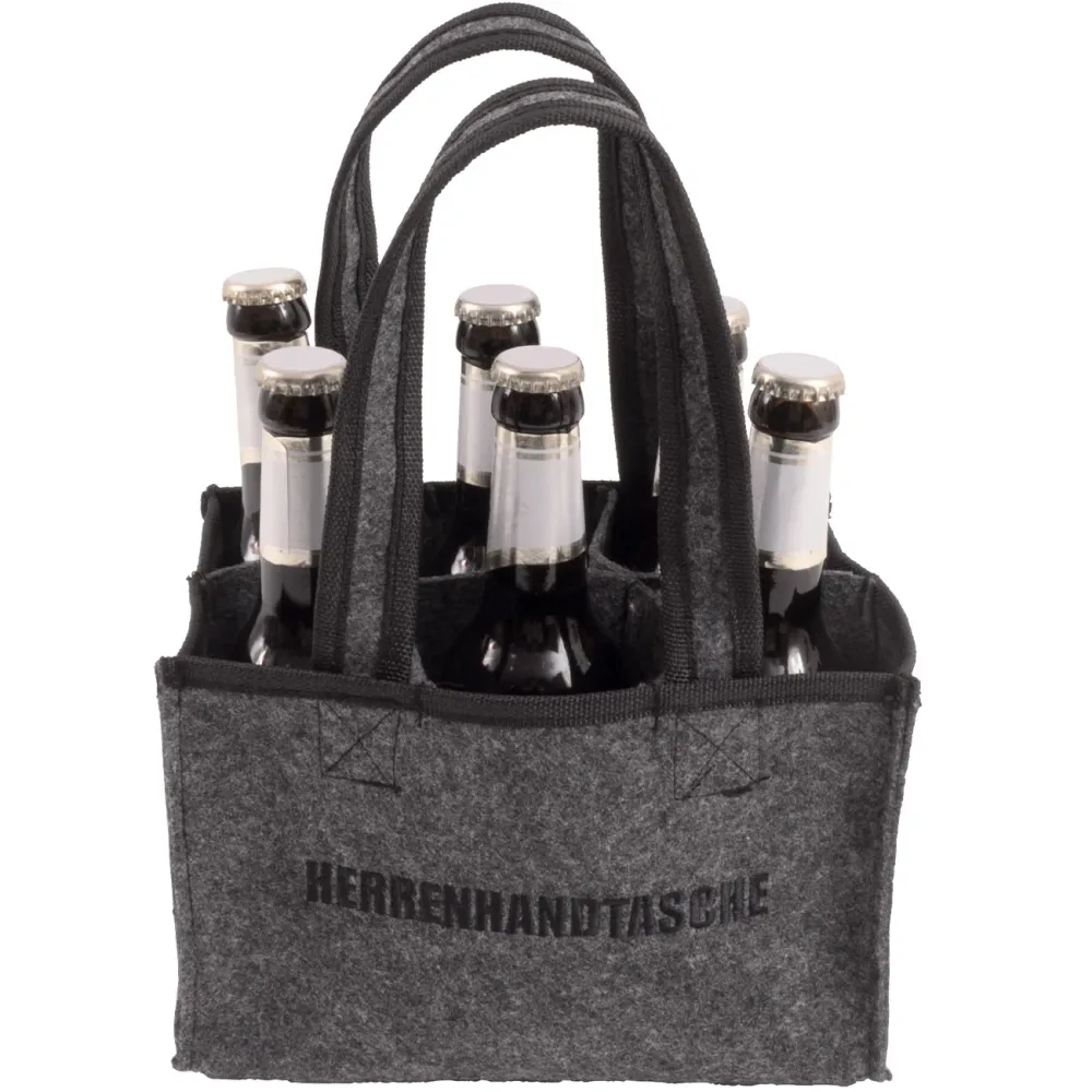 Flaschentasche mit Herrenhandtasche-Stickerei, für 6 Flaschen, anthrazit