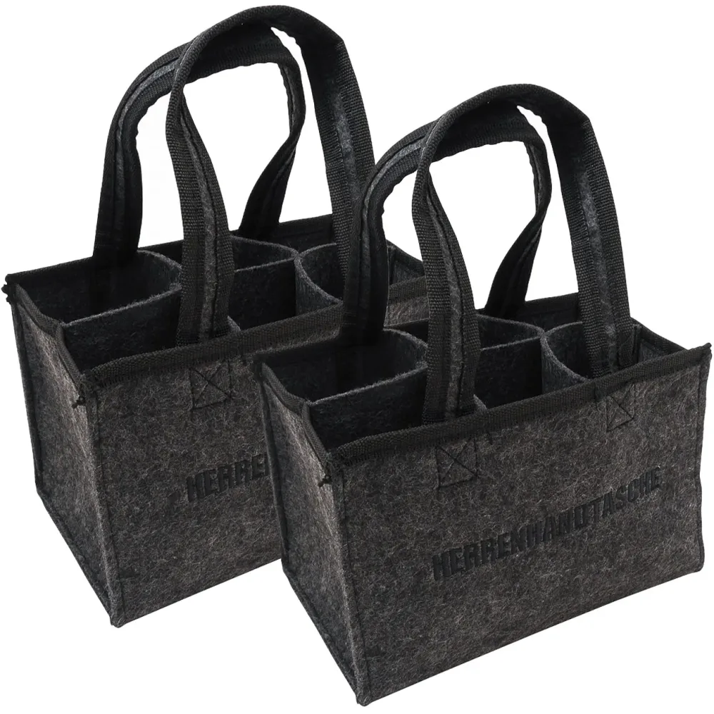 2er-Set Flaschentasche mit Herrenhandtasche-Stickerei, für 6 Flaschen, anthrazit