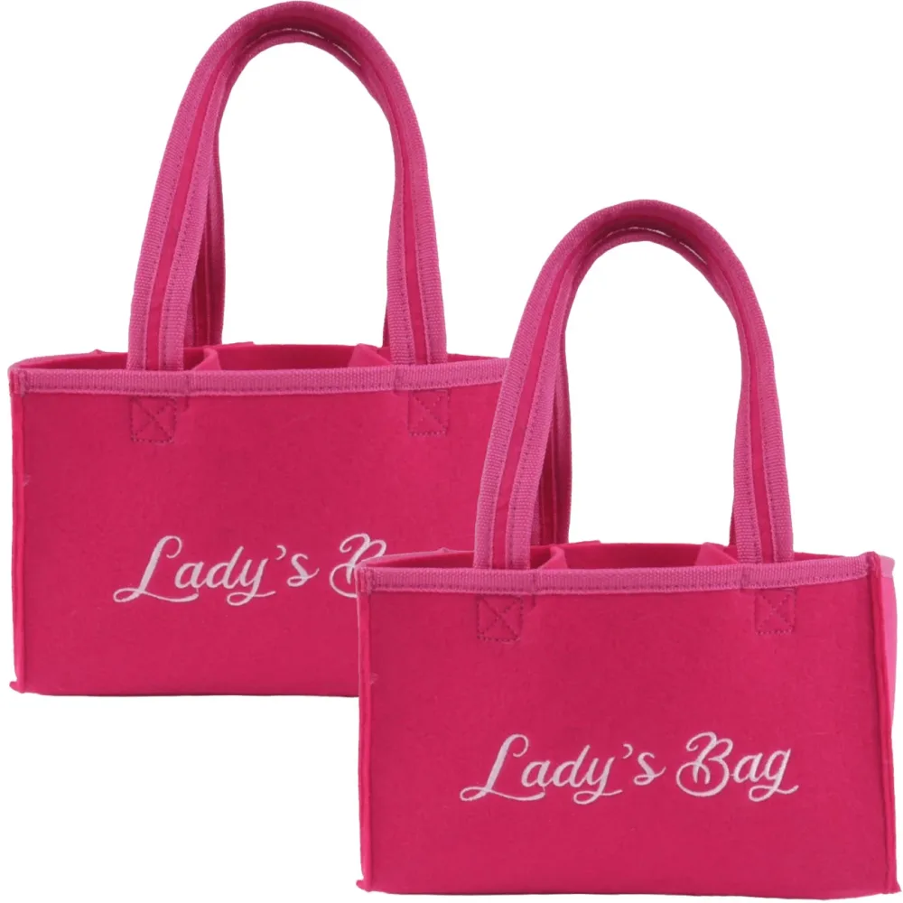 2er-Set Flaschentasche mit Lady's Bag-Stickerei, für 6 Flaschen, pink