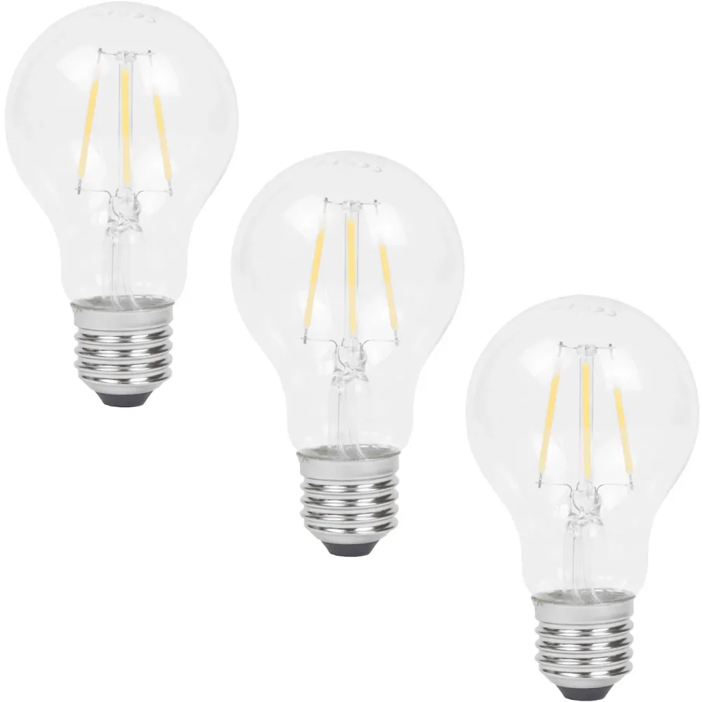 3-er Set LED-Filament-Lampe, A60, E27, 400 lm, 4 W, 2500 K, warm-weiss
