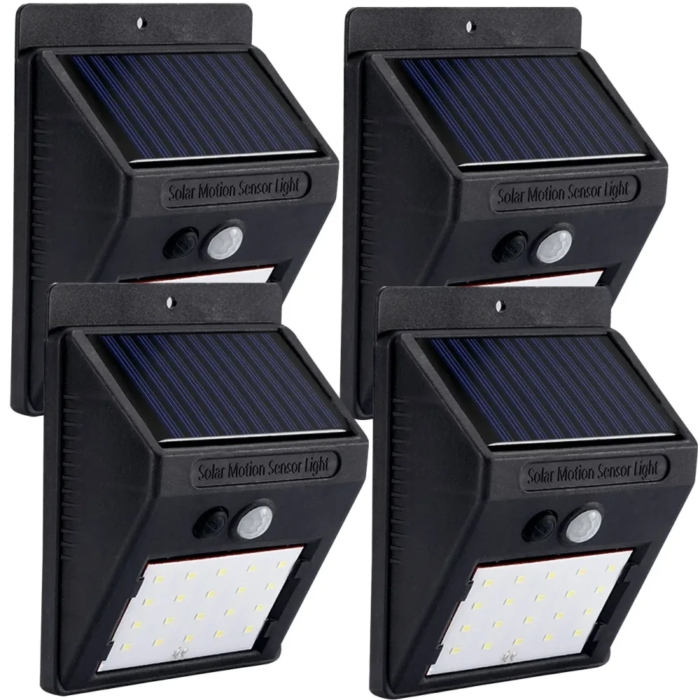 4er-Set Solar-LED-Wandleuchte mit Bewegungsmelder, 20 SMD LEDs