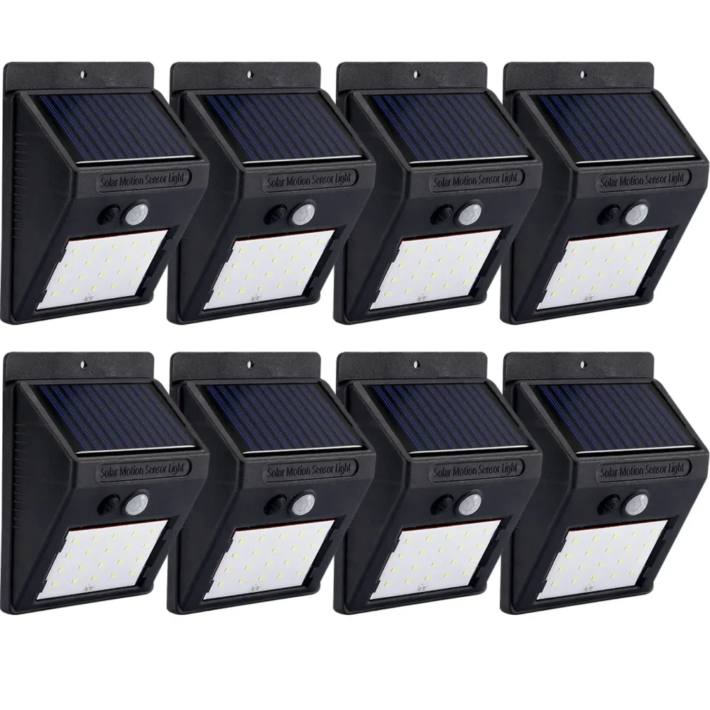 8er-Set Solar-LED-Wandleuchte mit Bewegungsmelder, 20 SMD LEDs