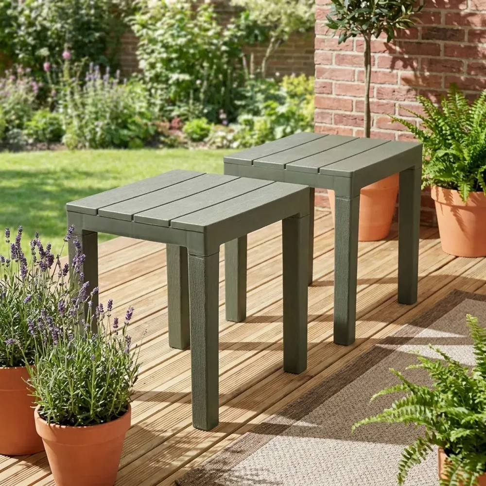 2er-Set Garten- und Balkon-Beistelltisch, grün, 60 x 45 x 39