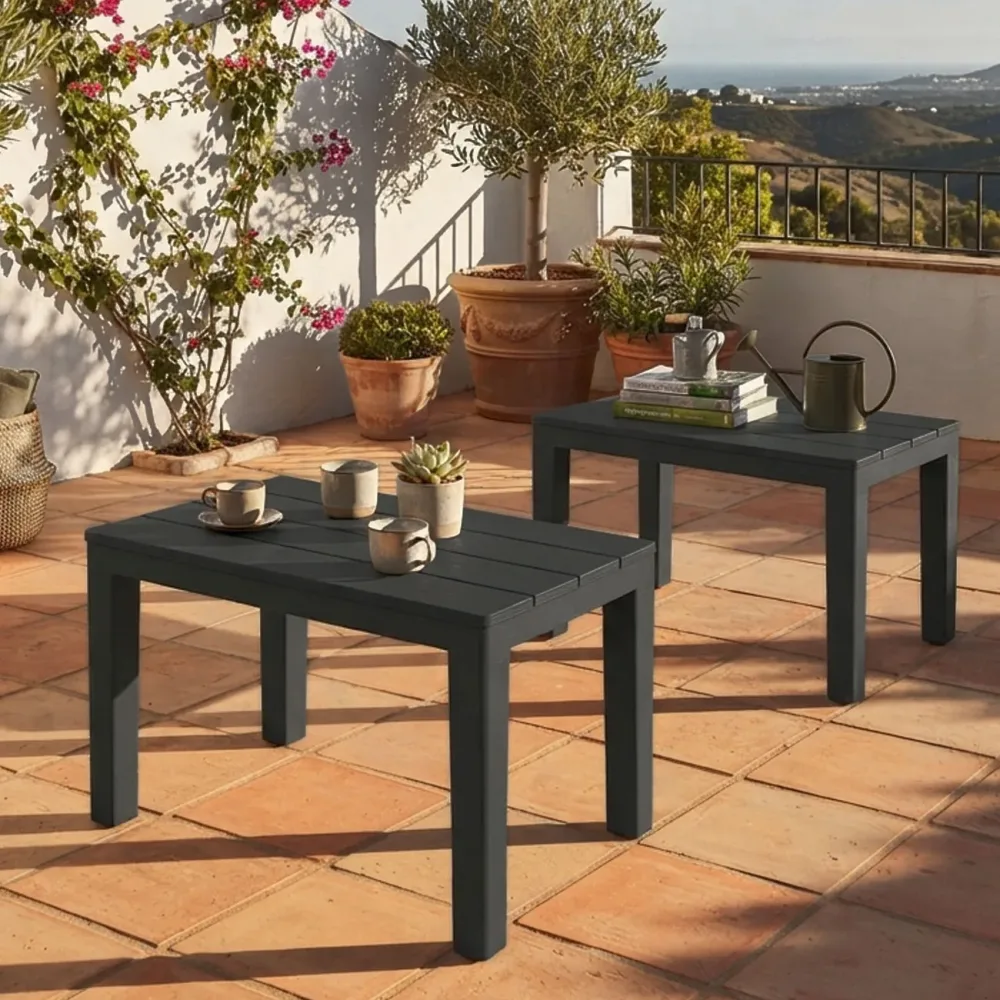 2er-Set Garten- und Balkon-Beistelltisch, grau, 60 x 45 x 39 cm