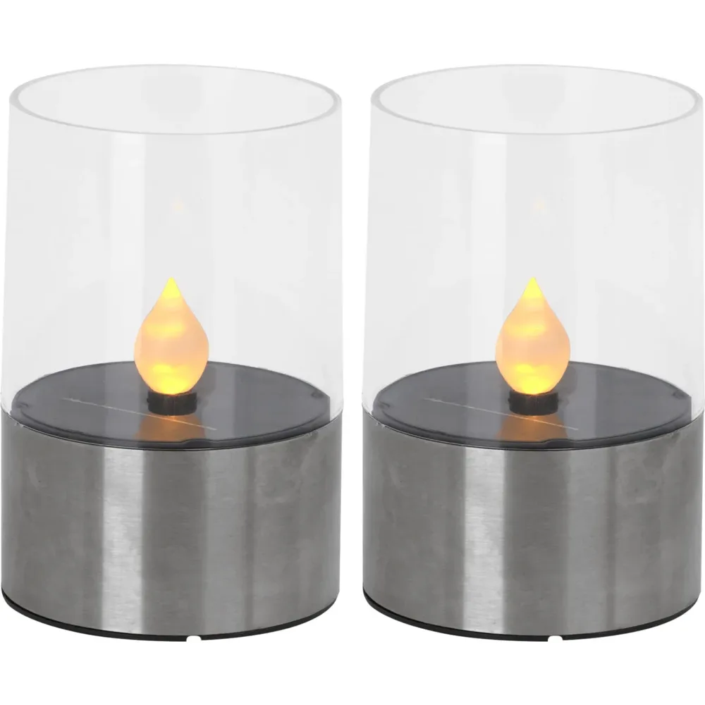 2er-Set Solar-Kerzenleuchte mit Edelstahl-Sockel, Ø 7,5 cm