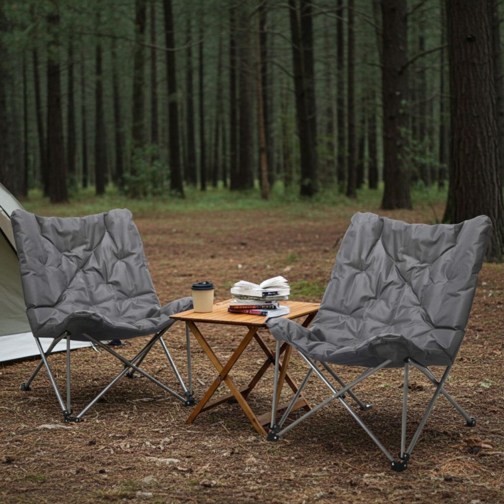 2er-Set Gepolsterter Campingstuhl, klappbar, grau