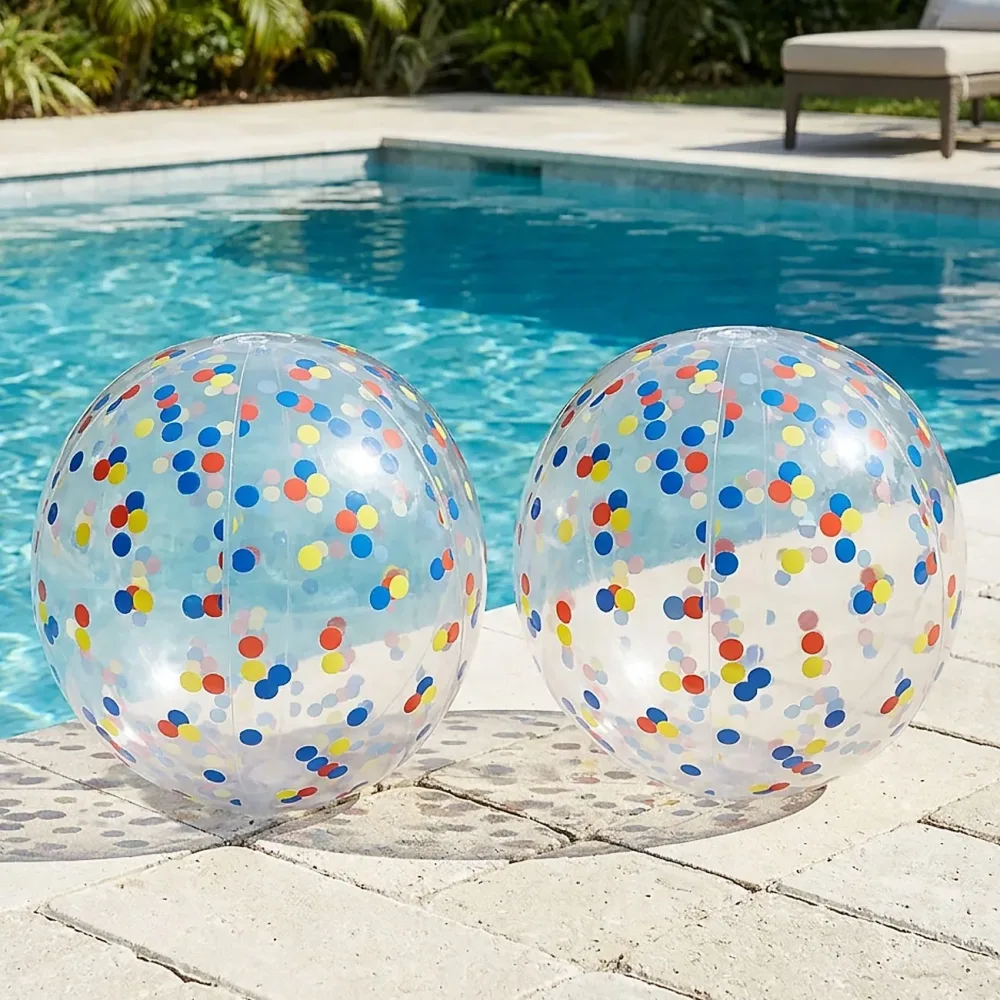 2er-Set Aufblasbarer Strandball, bunte Konfetti-Punkte, Ø50 cm