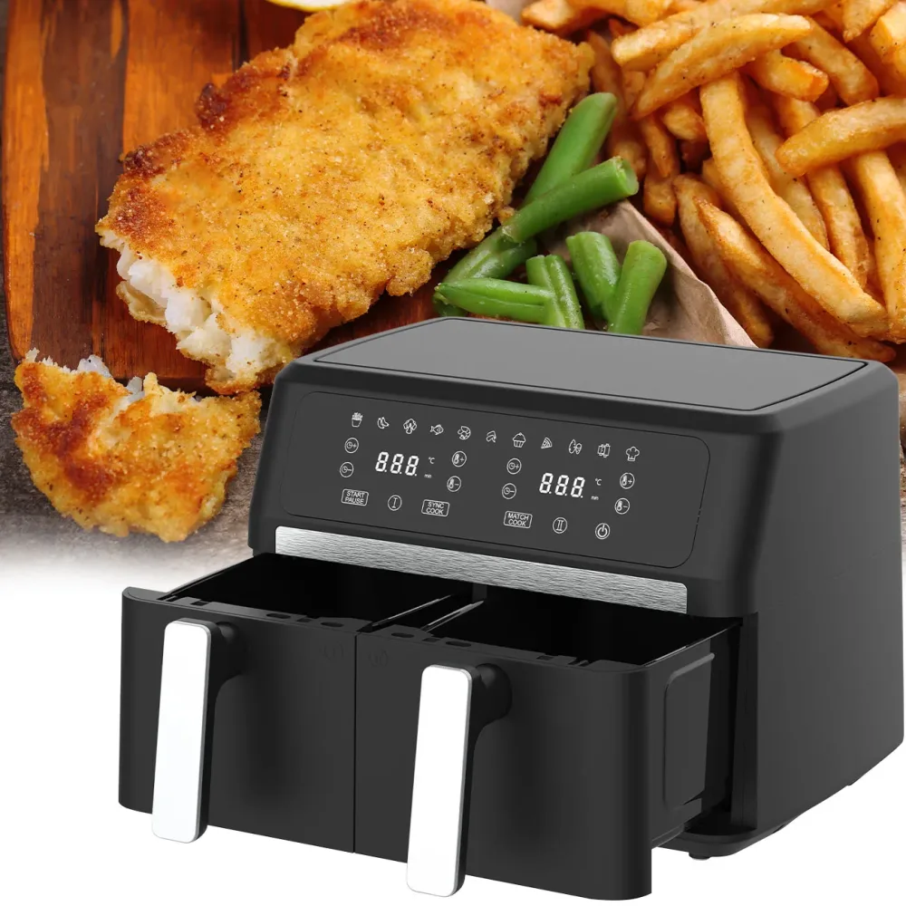 Dual-Heissluftfritteuse, 2x 4,5 L, 2400 Watt, 80°C-200°C Temperaturbereich