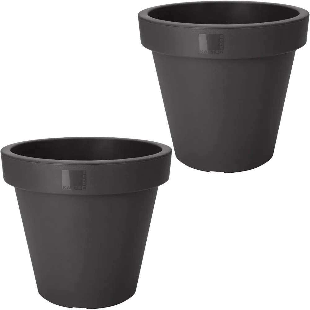 2er-Set Blumentopf rund, anthrazit, Pflanztopf aus 100% recyclebarem Kunststoff, Ø 20 cm