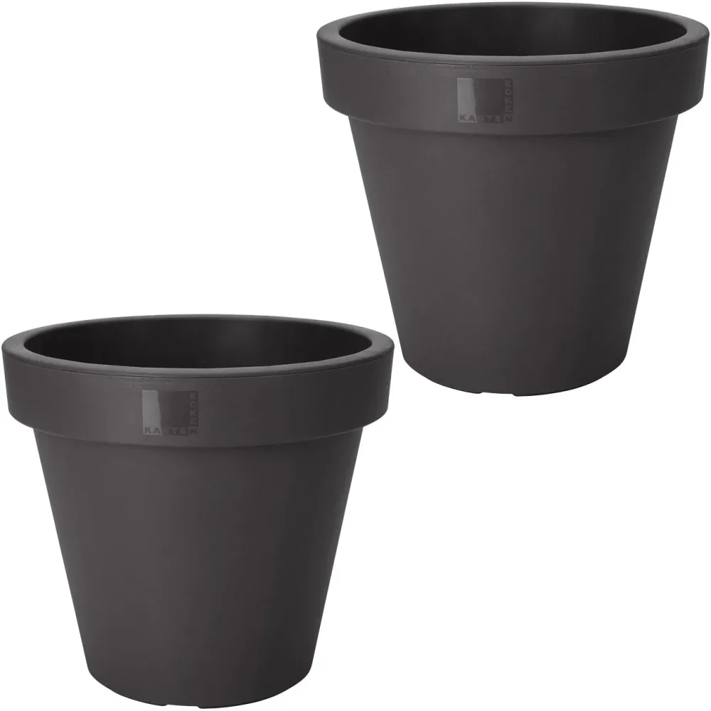 2er-Set Blumentopf rund, anthrazit, Pflanztopf aus 100% recyclebarem Kunststoff, Ø 30 cm
