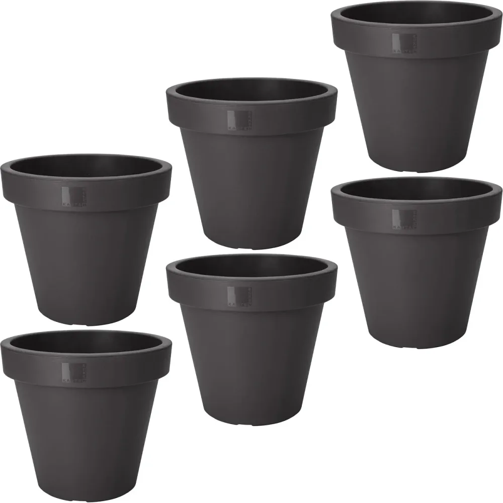 6er-Set Blumentopf rund, anthrazit, Pflanztopf aus 100% recyclebarem Kunststoff, Ø 30 cm