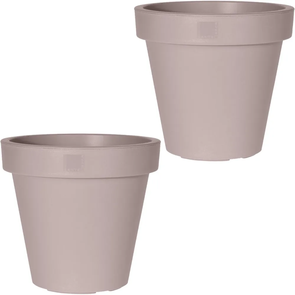2er-Set Blumentopf rund, braun-grau, Pflanztopf aus 100% recyclebarem Kunststoff, Ø 20 cm