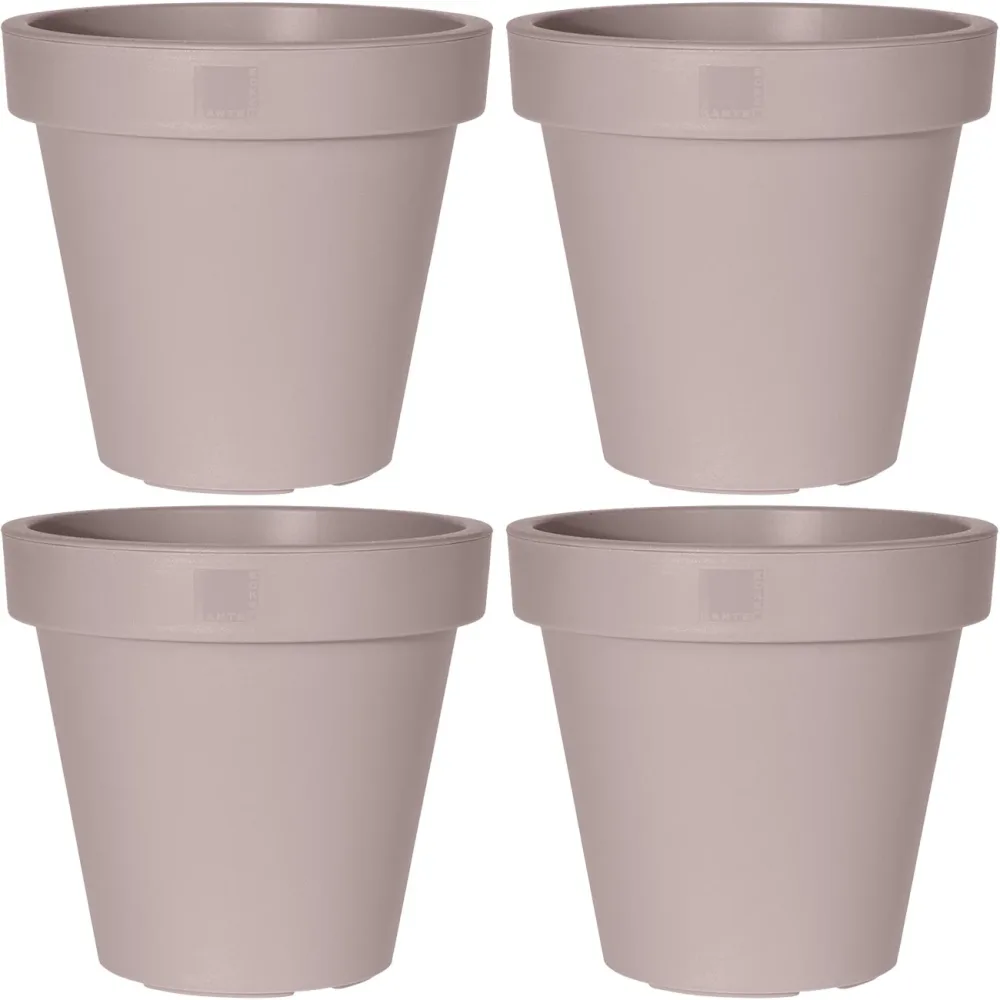 4er-Set Blumentopf rund, braun-grau, Pflanztopf aus 100% recyclebarem Kunststoff, Ø 30 cm