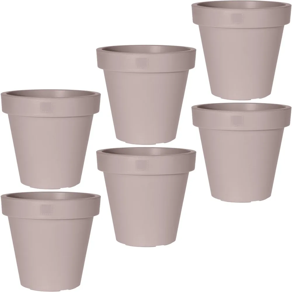 6er-Set Blumentopf rund, braun-grau, Pflanztopf aus 100% recyclebarem Kunststoff, Ø 30 cm
