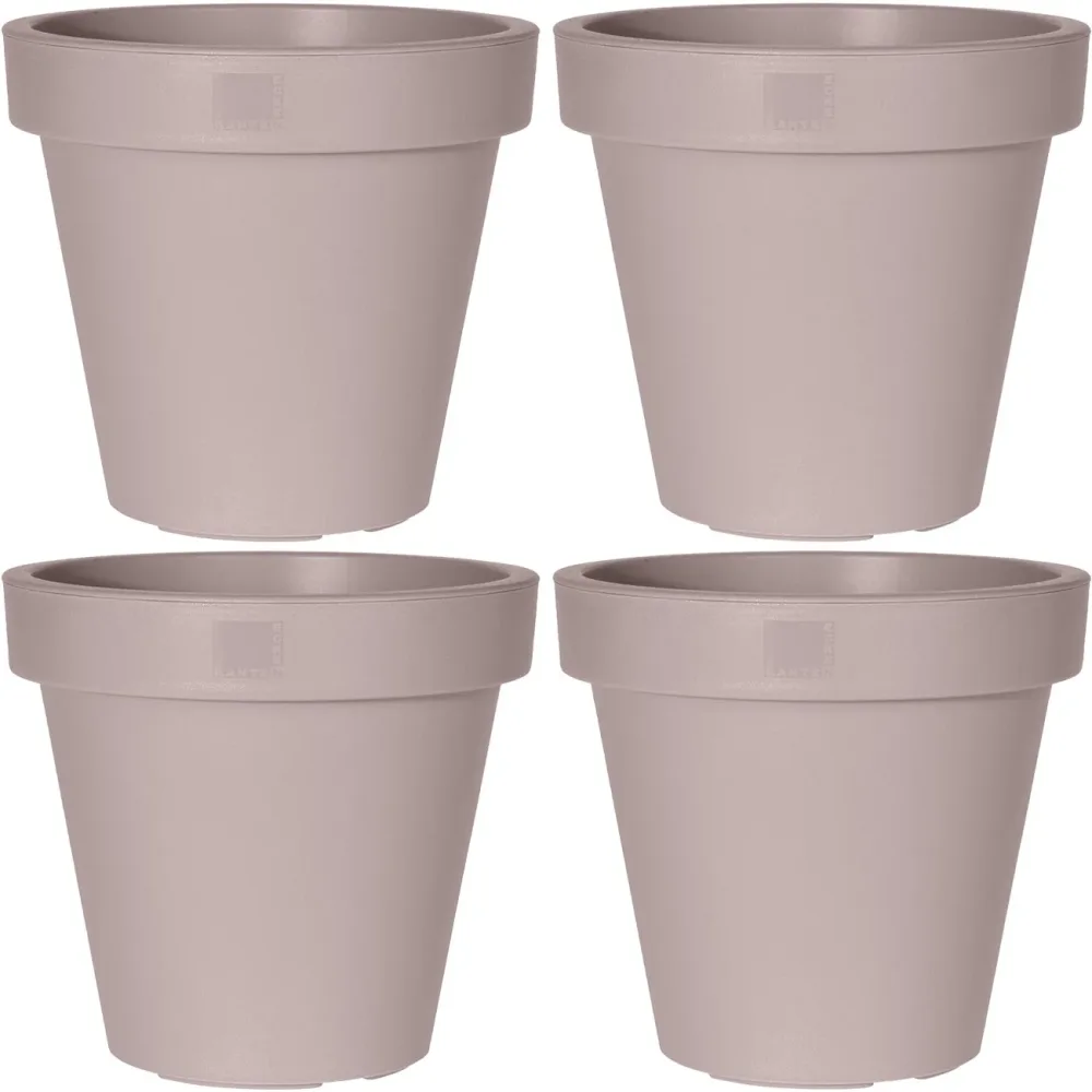 4er-Set Blumentopf rund, braun-grau, Pflanztopf aus 100% recyclebarem Kunststoff, Ø 20 cm