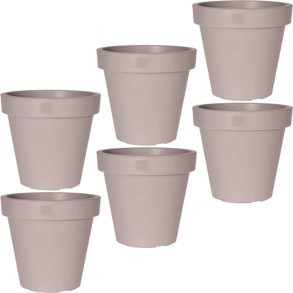 6er-Set Blumentopf rund, braun-grau, Pflanztopf aus 100% recyclebarem Kunststoff, Ø 20 cm