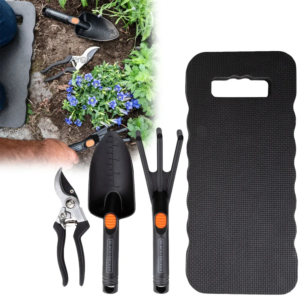 Gartenwerkzeug-Set, 4-teilig, inkl. Kniematte, Gartengeräte