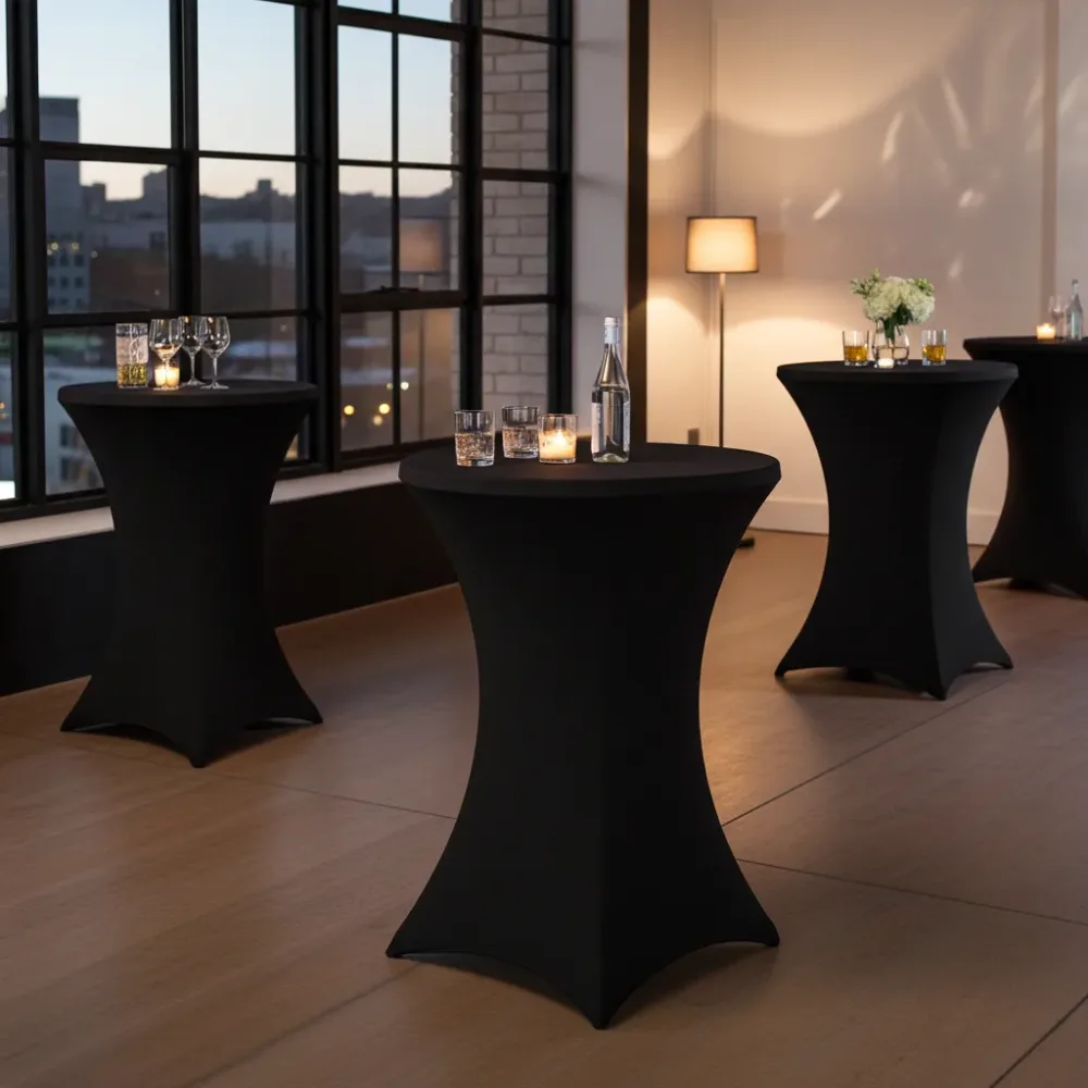 4er-Set Schwarze Stehtischhusse für Tische bis 115cm, Ø 90cm