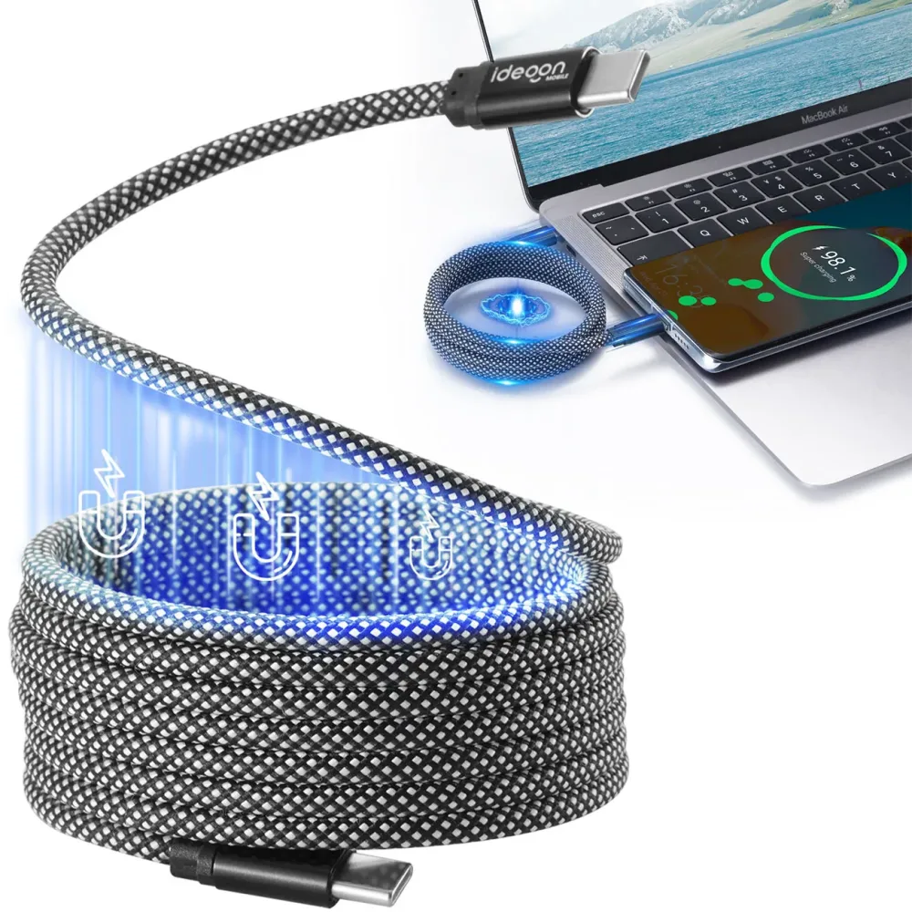 Daten- & Ladekabel, Magnetische Aufrollfunktion, USB-C-auf-USB-C, 100 W, 1m