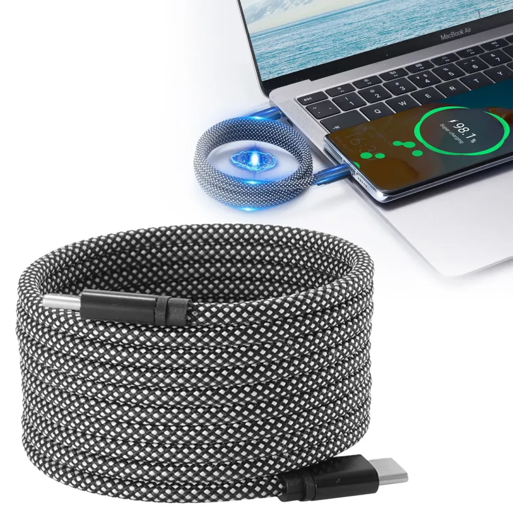 Daten- & Ladekabel, Magnetische Aufrollfunktion, USB-C-auf-USB-C, 100 W, 2m