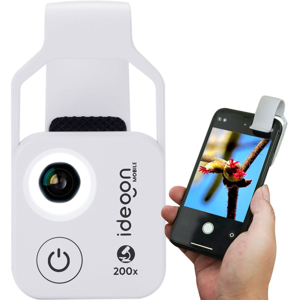 Mikroskop-Vorsatzlinse für Smartphones&Tablets, 200-fache Vergrösserung, 6 LEDs, weiss