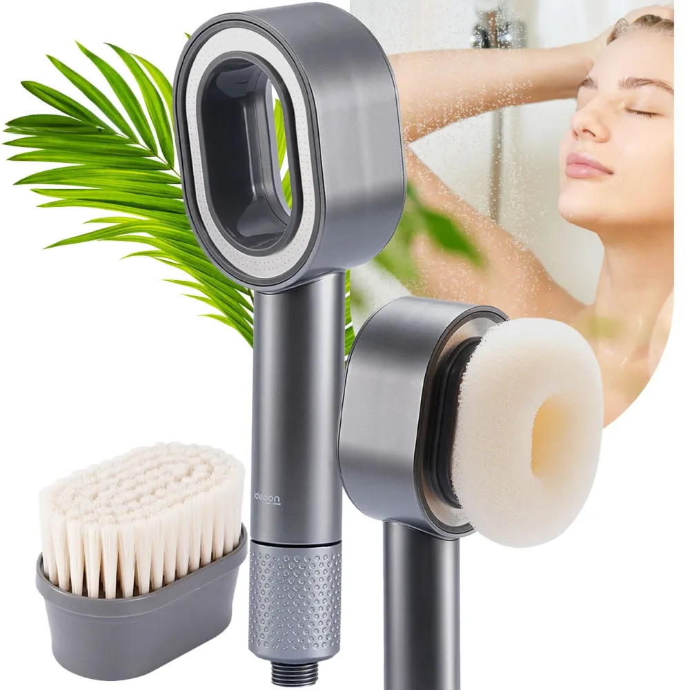 3-in-1 Duschkopf mit 2x Wasser-Filter, Schwamm und Bürste