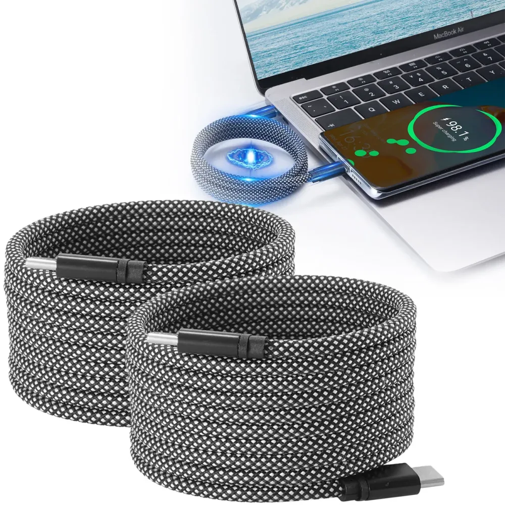 2er-Set Daten- & Ladekabel, Magnetische Aufrollfunktion, USB-C auf-USB-C, 100 W, 2m