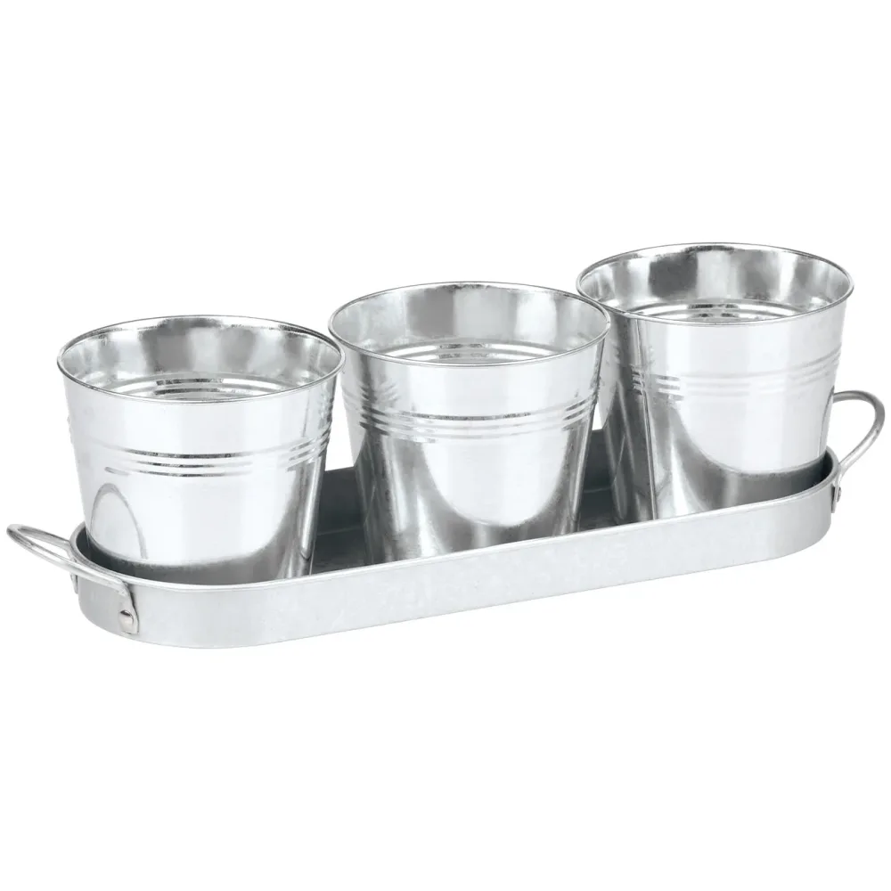 Kräutertöpfe, 3tlg. mit Tablett, Metall