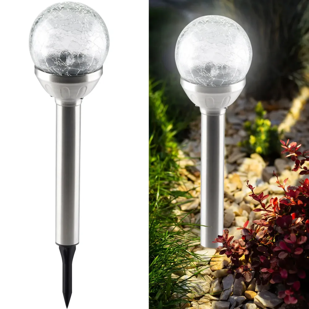 Solar-Kugellampe mit Erdspiess für den Garten, H 34 x Ø 7,5 cm
