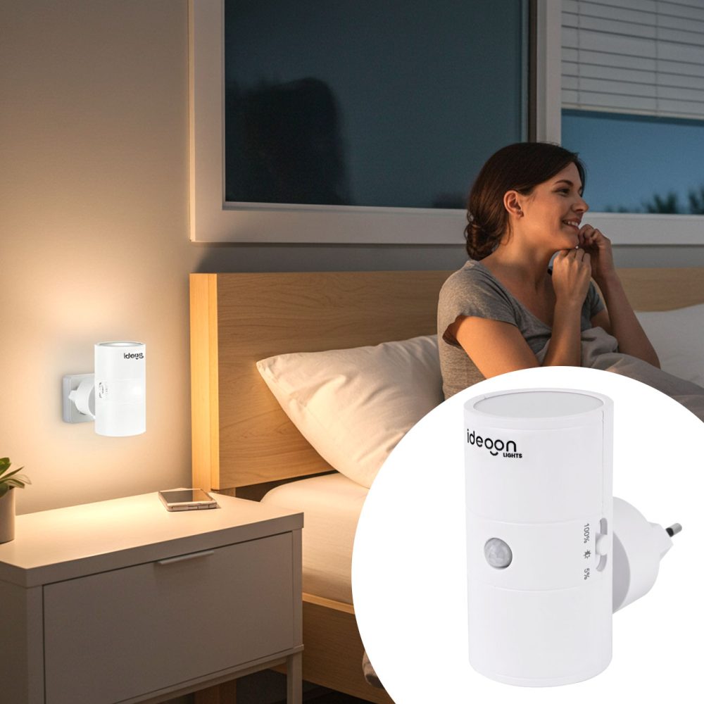 Steckdosen Nachtlicht, dimmbar 0-100 lm, PIR Sensor, weiss