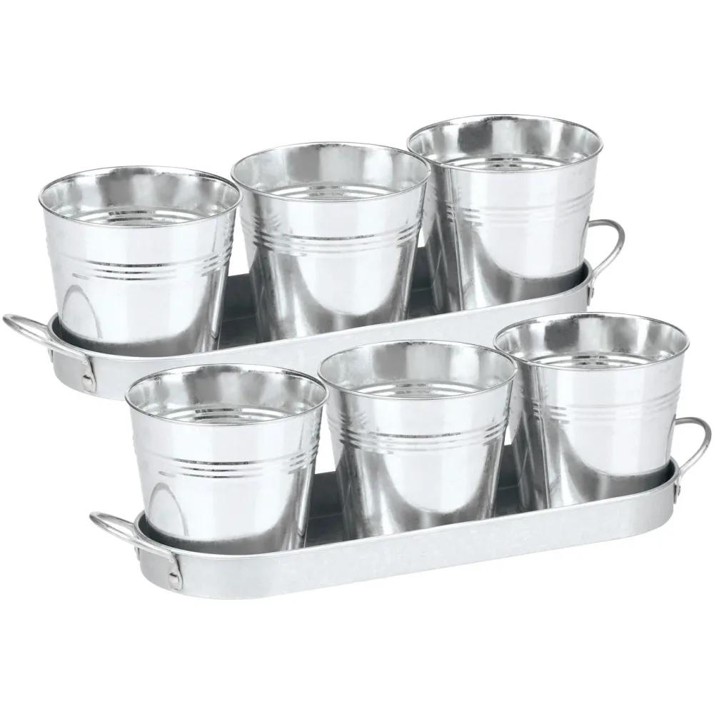 2er-Set Kräutertöpfe, 3tlg., mit Tablett, Metall
