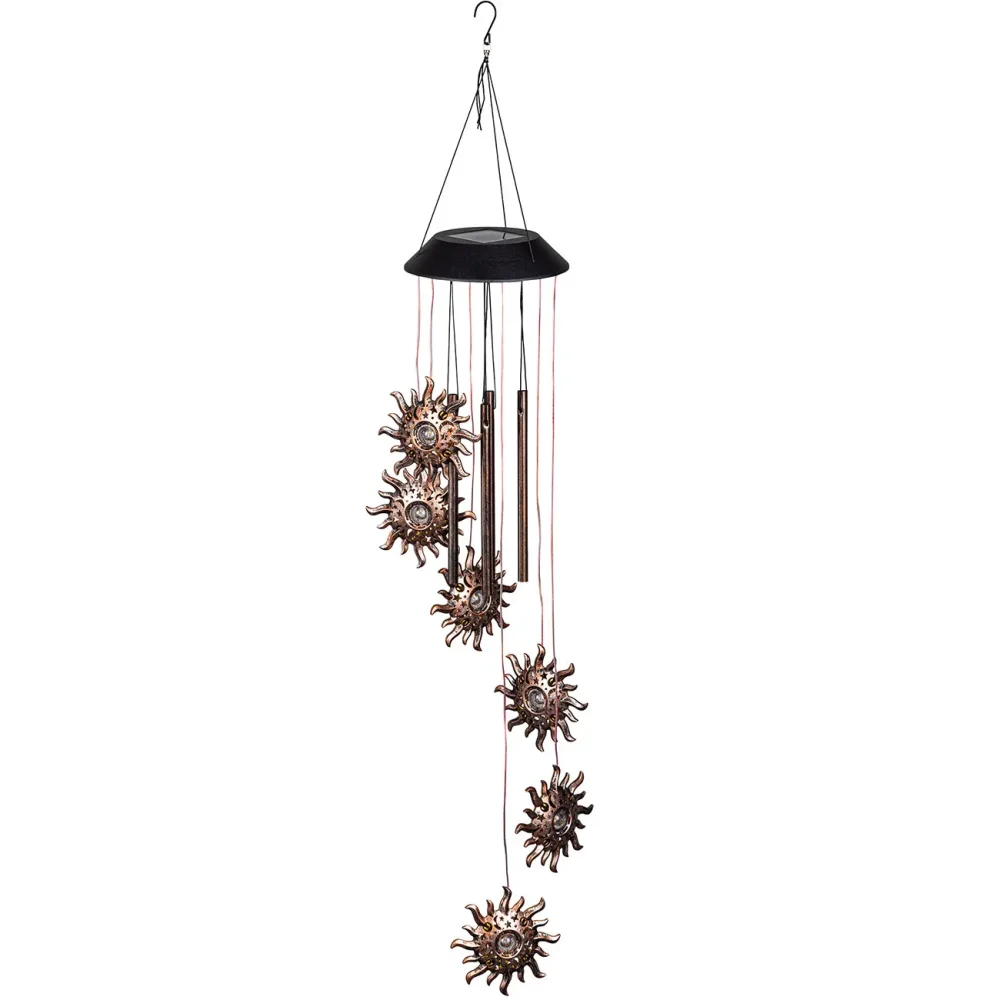 Solar Windspiel Sonne mit LED-Beleuchtung & Klang, 13 x 75 cm