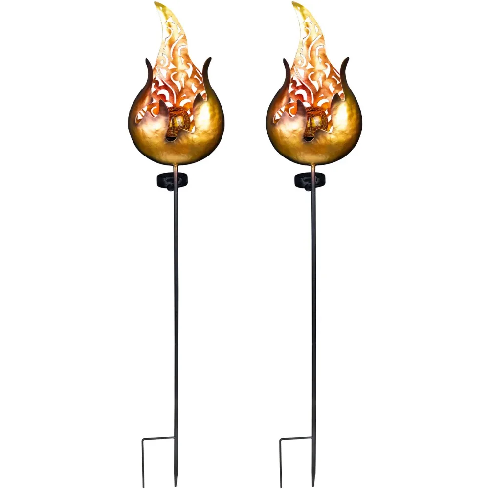 2er-Set Solar-Feuer-Gartenstecker, 92 cm