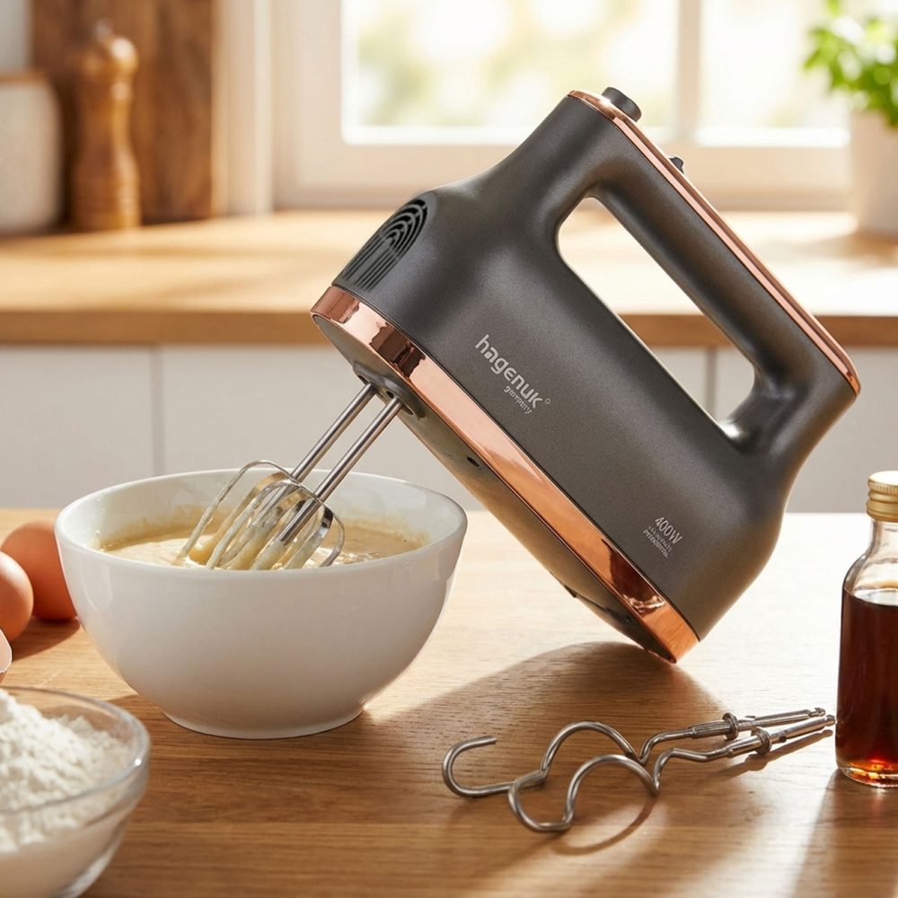 Handmixer mit 5 Geschwindigkeitsstufen und Turbo, anthrazit-roségold, 400 Watt