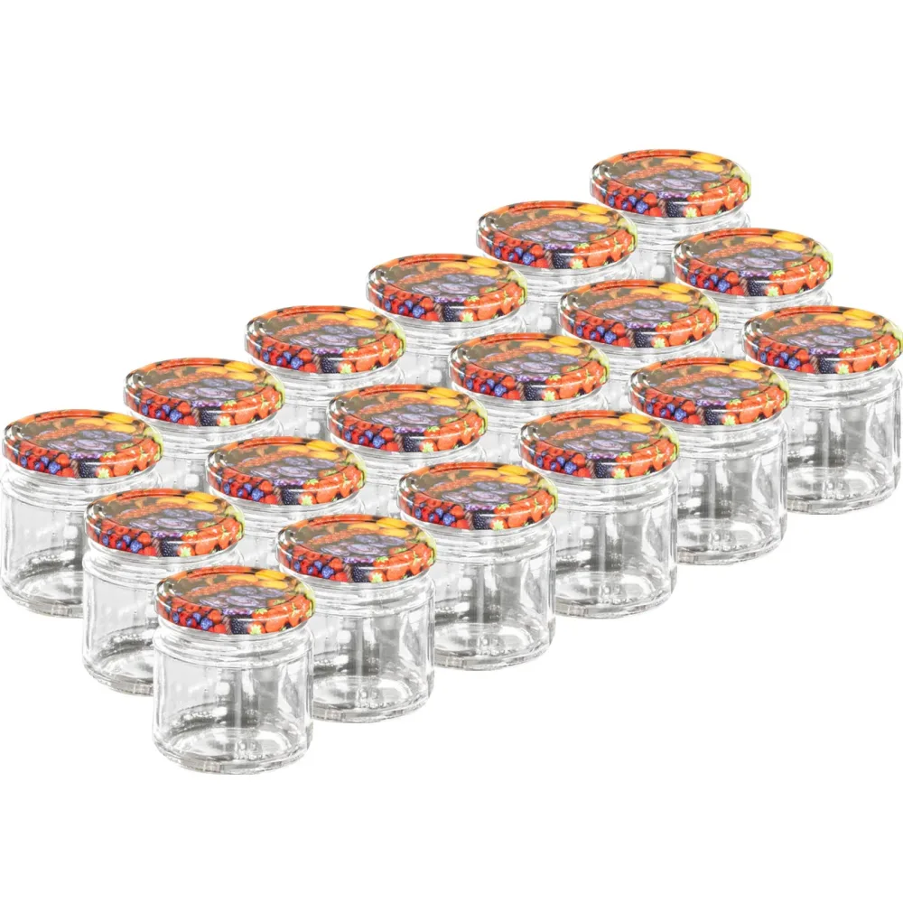 18er-Set Einmachgläser mit Schraubdeckel, Konfiglas mit Früchte-Muster, je 315 ml