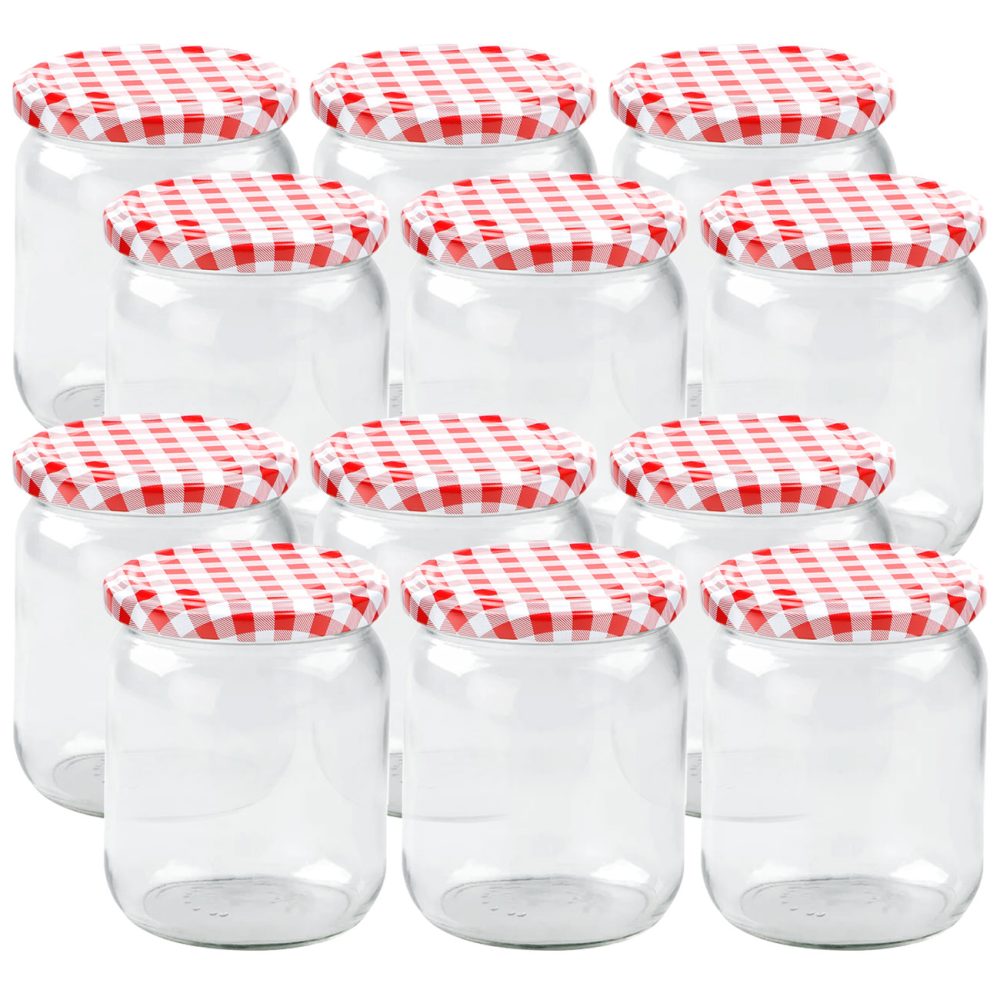 12er-Set Einmachgläser mit Schraubdeckel, Sturzgläser mit Karo-Muster, je 540 ml