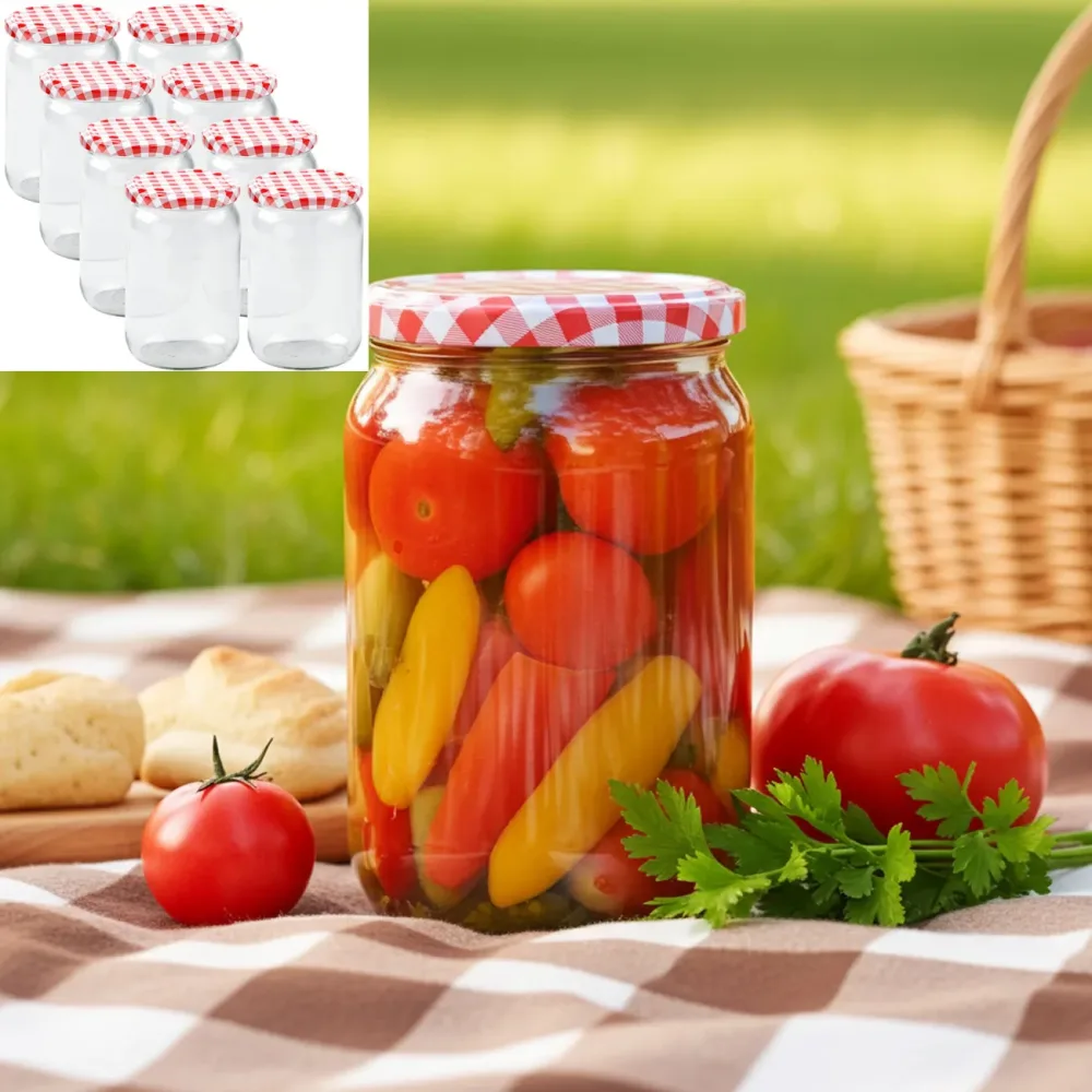 8er-Set Einmachgläser mit Schraubdeckel, Sturzgläser mit Karo-Muster, je 720 ml
