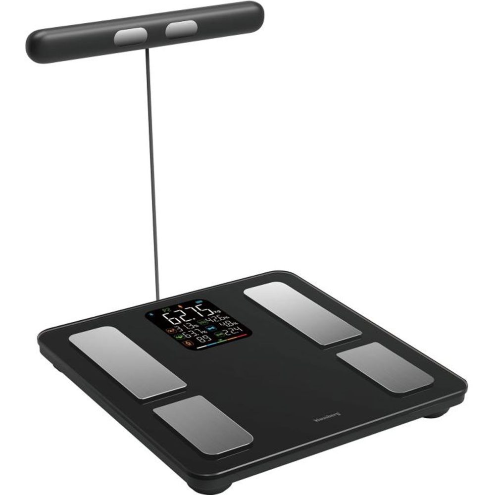 Personenwaage mit Handsensoren & digitalem Farbdisplay, schwarz