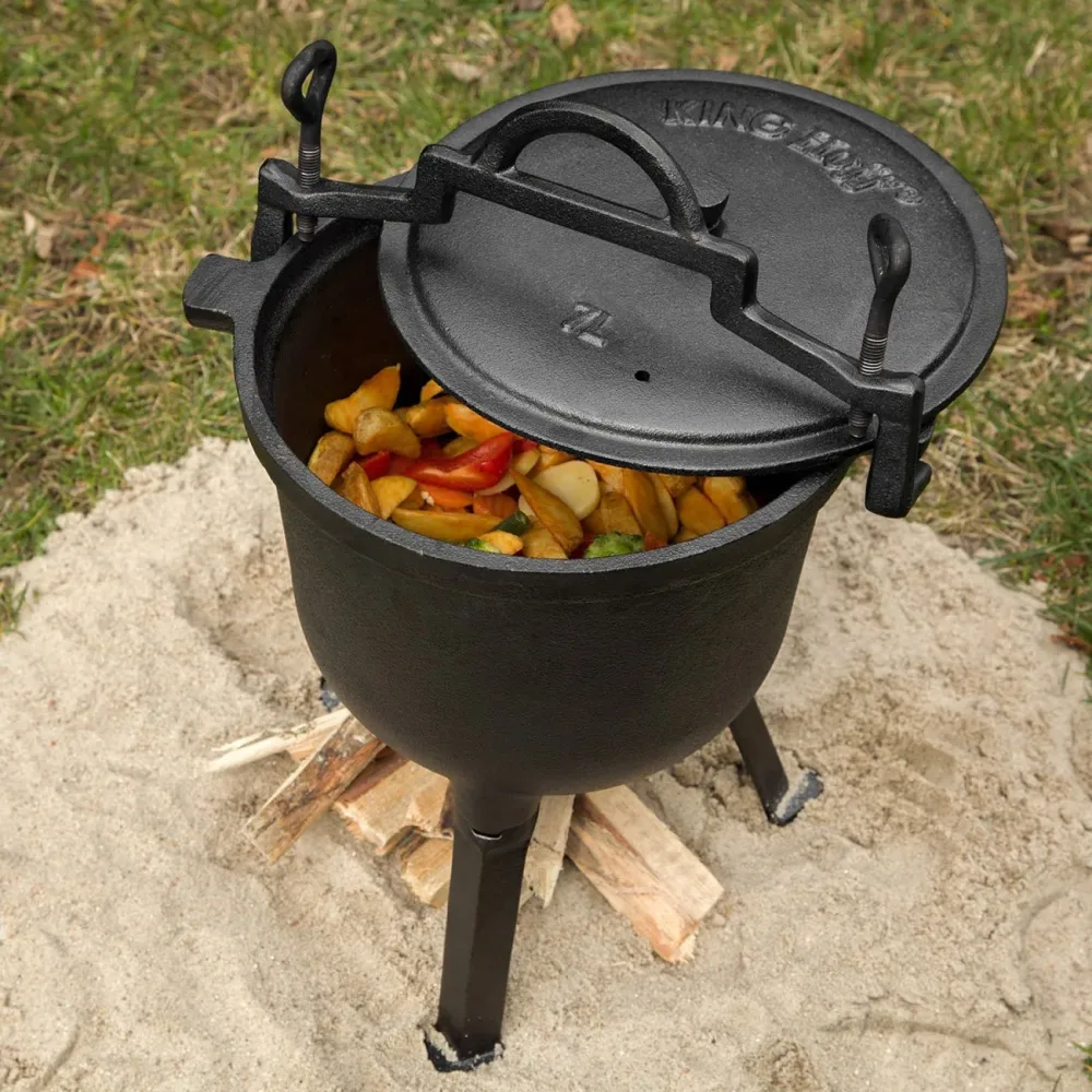 Camping-Kochtopf aus Gusseisen, Lagerfeuertopf, 8 Liter