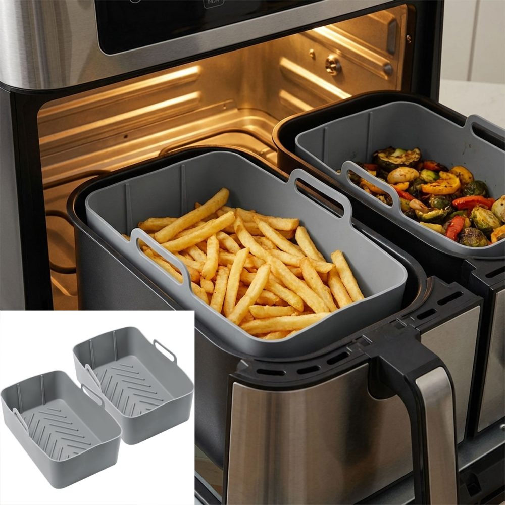 2er-Set Silikonform für Dual-Heissluftfritteuse, grau, 20 x 12,7 x 7 cm