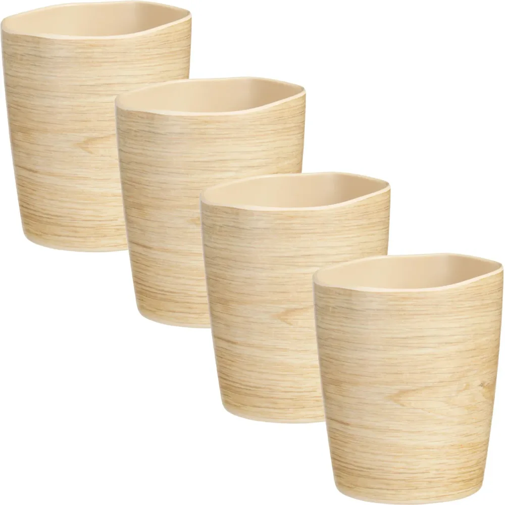 4er-Set Bruchfester Melaminbecher in Holzoptik-Design, 9 x 11 cm