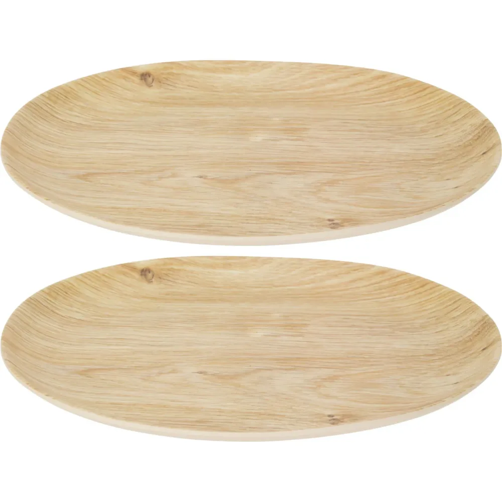2er-Set Melaminteller in Holzoptik-Design, 26 cm