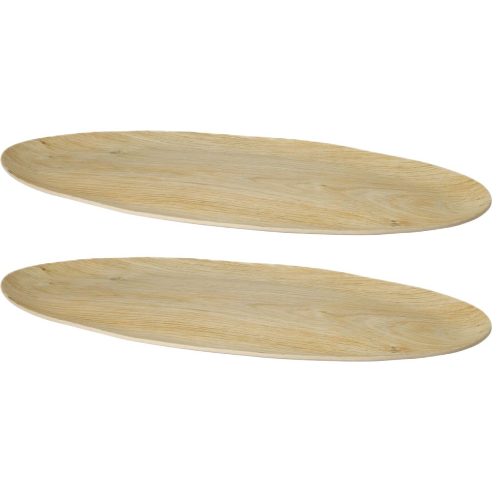 2er-Set Ovale Servierplatte aus Melamin in Holzoptik-Design, 43 x 20 x 1,6 cm