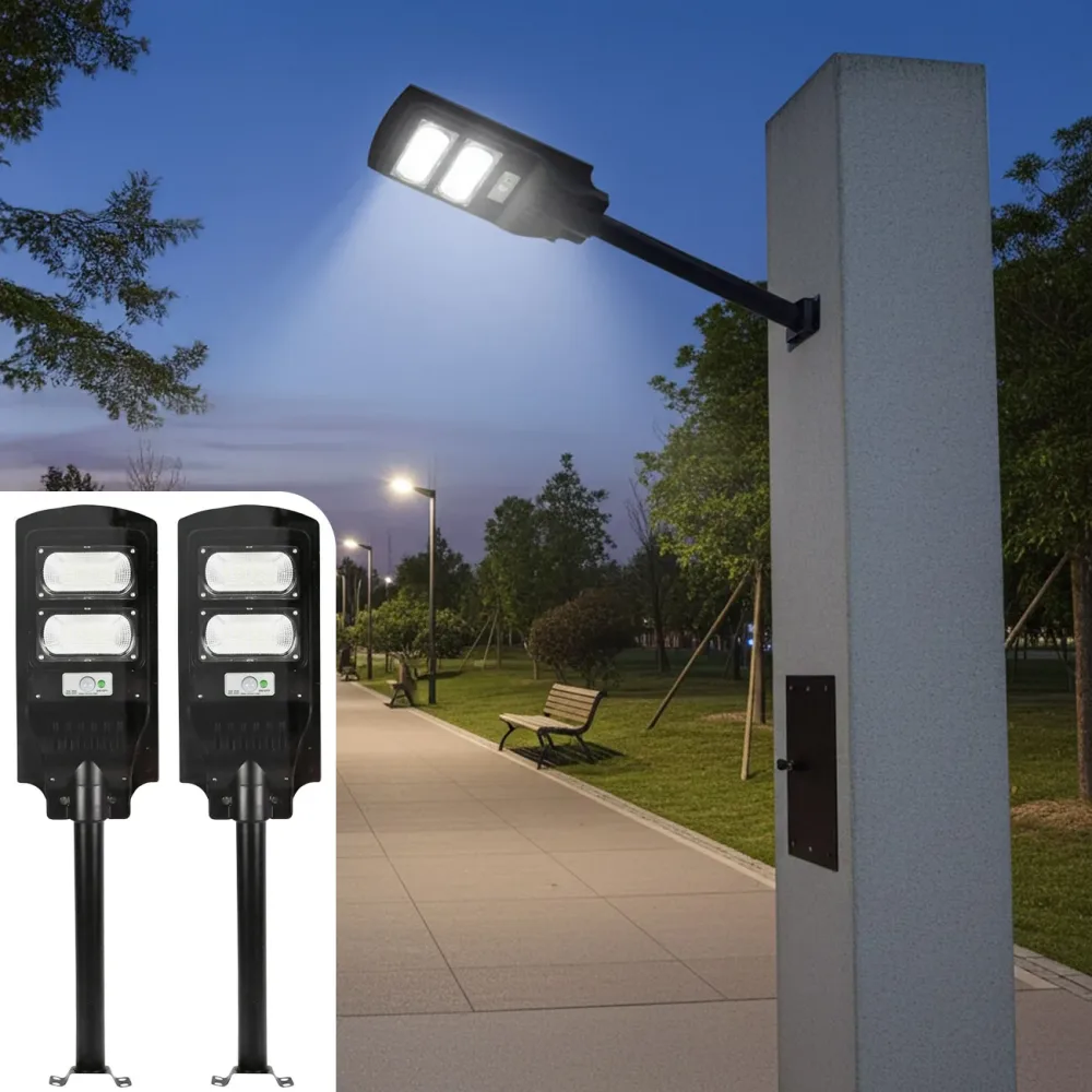 2er-Set LED Solar Strassenleuchte mit Lichtsensor & Fernbedienung, 100 Watt, IP65
