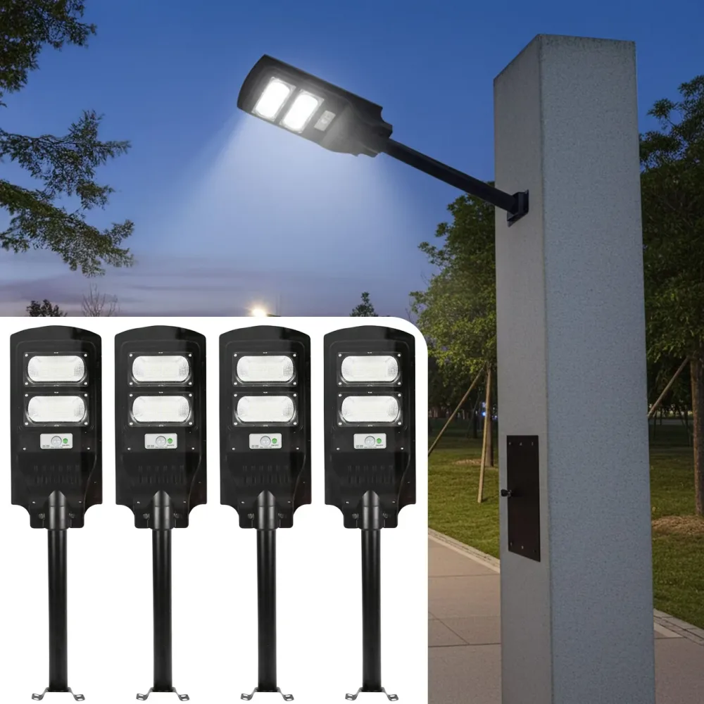 4er-Set LED Solar Strassenleuchte mit Lichtsensor & Fernbedienung, 100 Watt, IP65