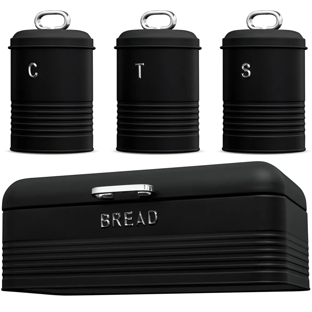 Brotkasten und Küchendosen-Set, schwarz-silber