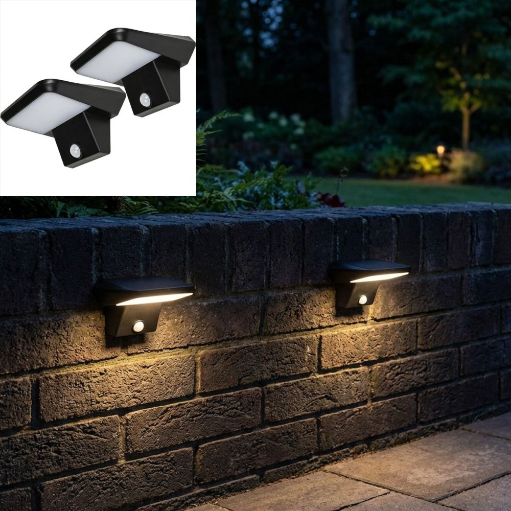 2er-Set Solar Aussen-Wandleuchte, PIR-Sensor, IP44, schwarz
